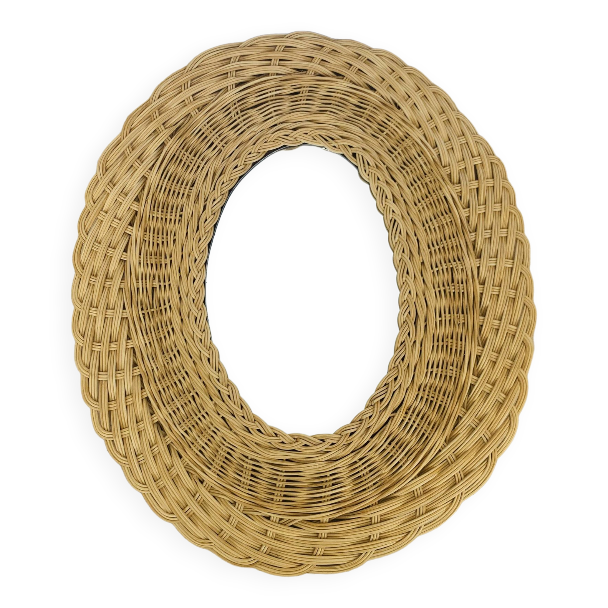 Vintage oval rattan mirror
