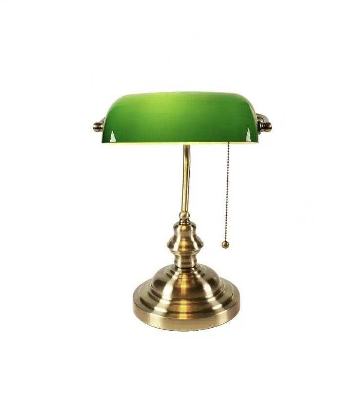 Antique banker's lamp in bronze and green opaline, Art Deco