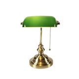 Lampe de banquier ancienne en bronze et opaline verte, Art Déco