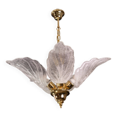 Elegant Murano Candlestick with 5 Leaves in Grit