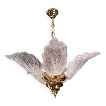 Elegant Murano Candlestick with 5 Leaves in Grit