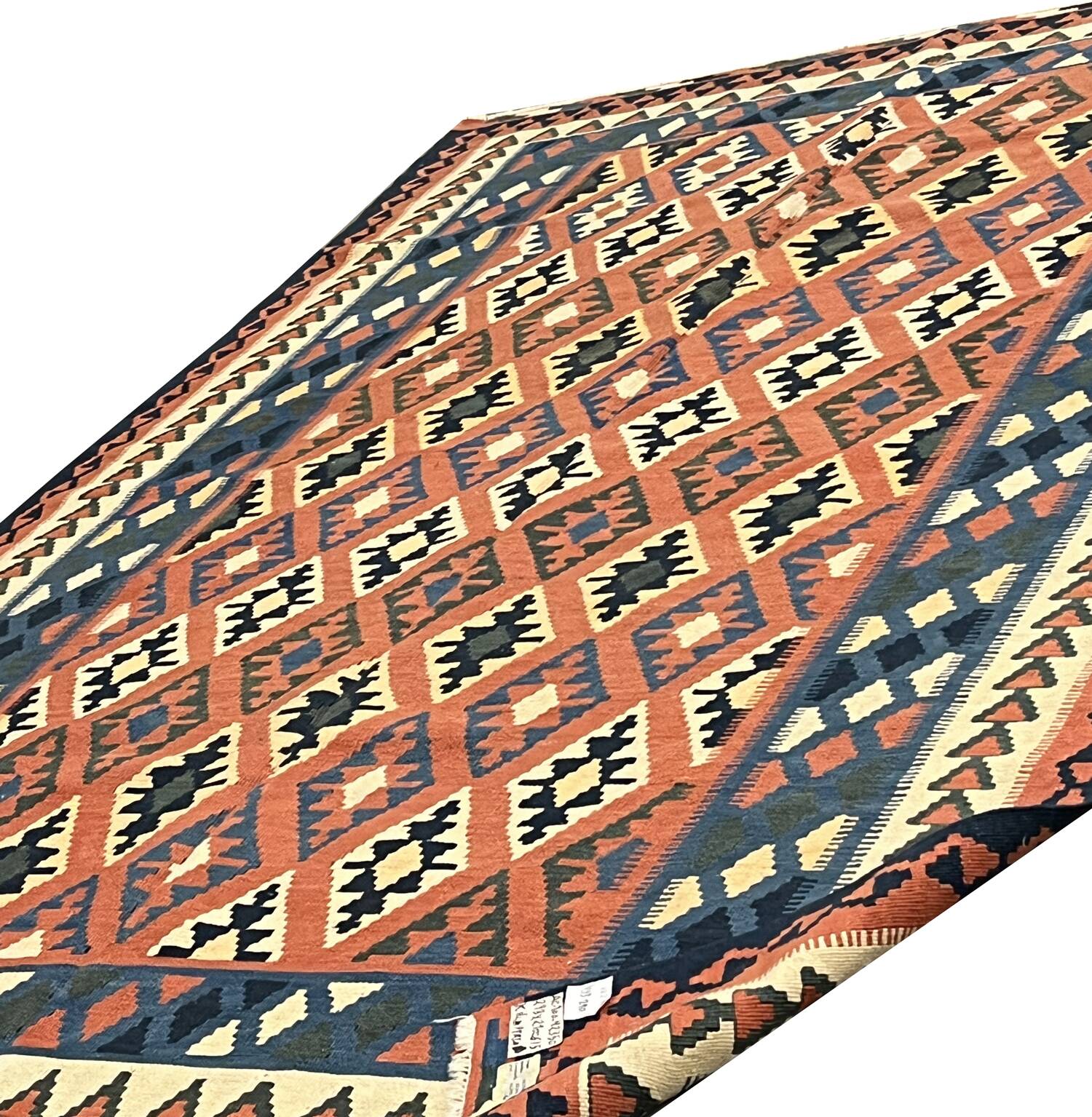 Tapis Kilim fait main pour chambre à coucher, en laine tissée à plat, motif géométrique rouille, 293 × 210 cm