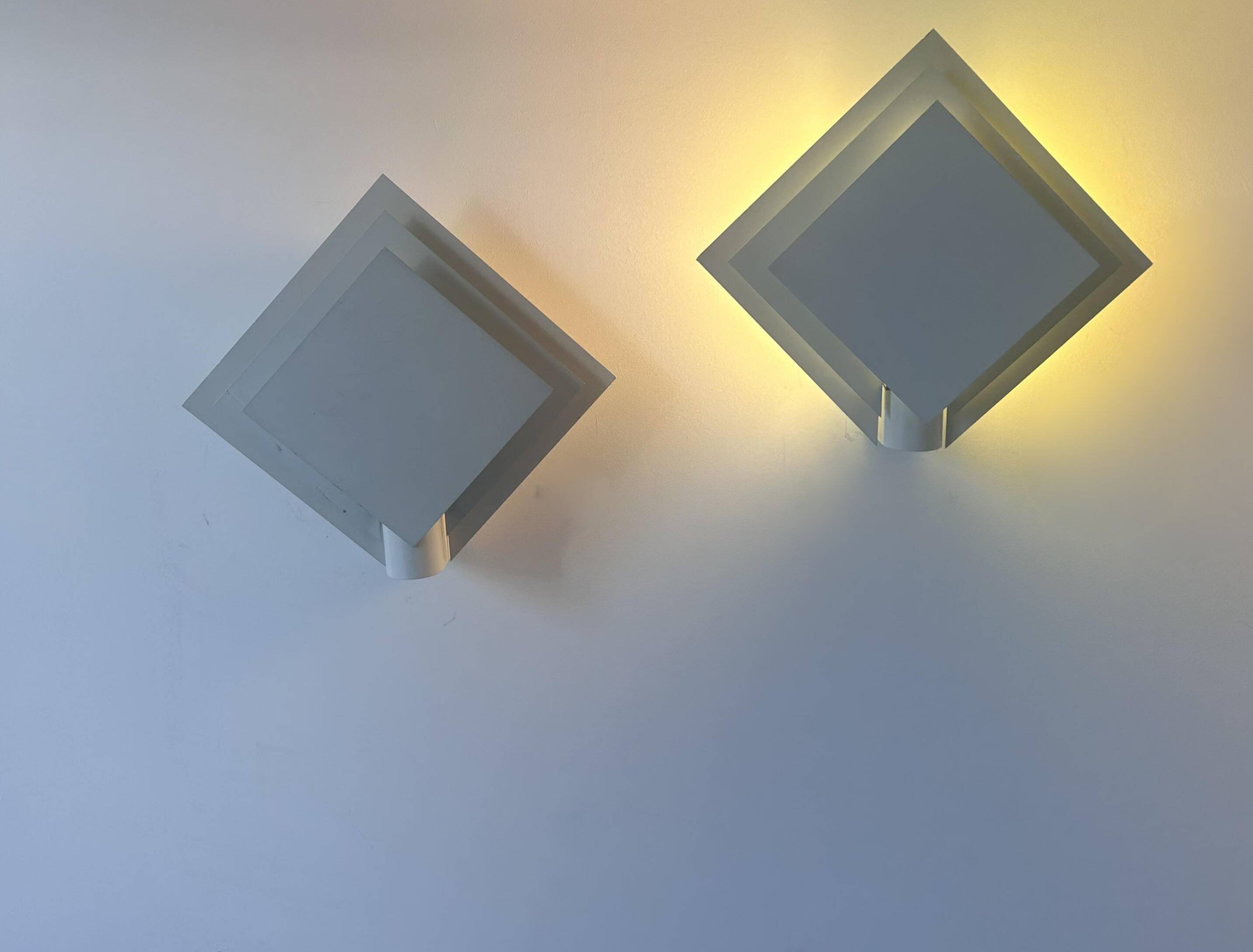 Pair of vintage wall lights, white lacquered metal, Netherlands 1970s