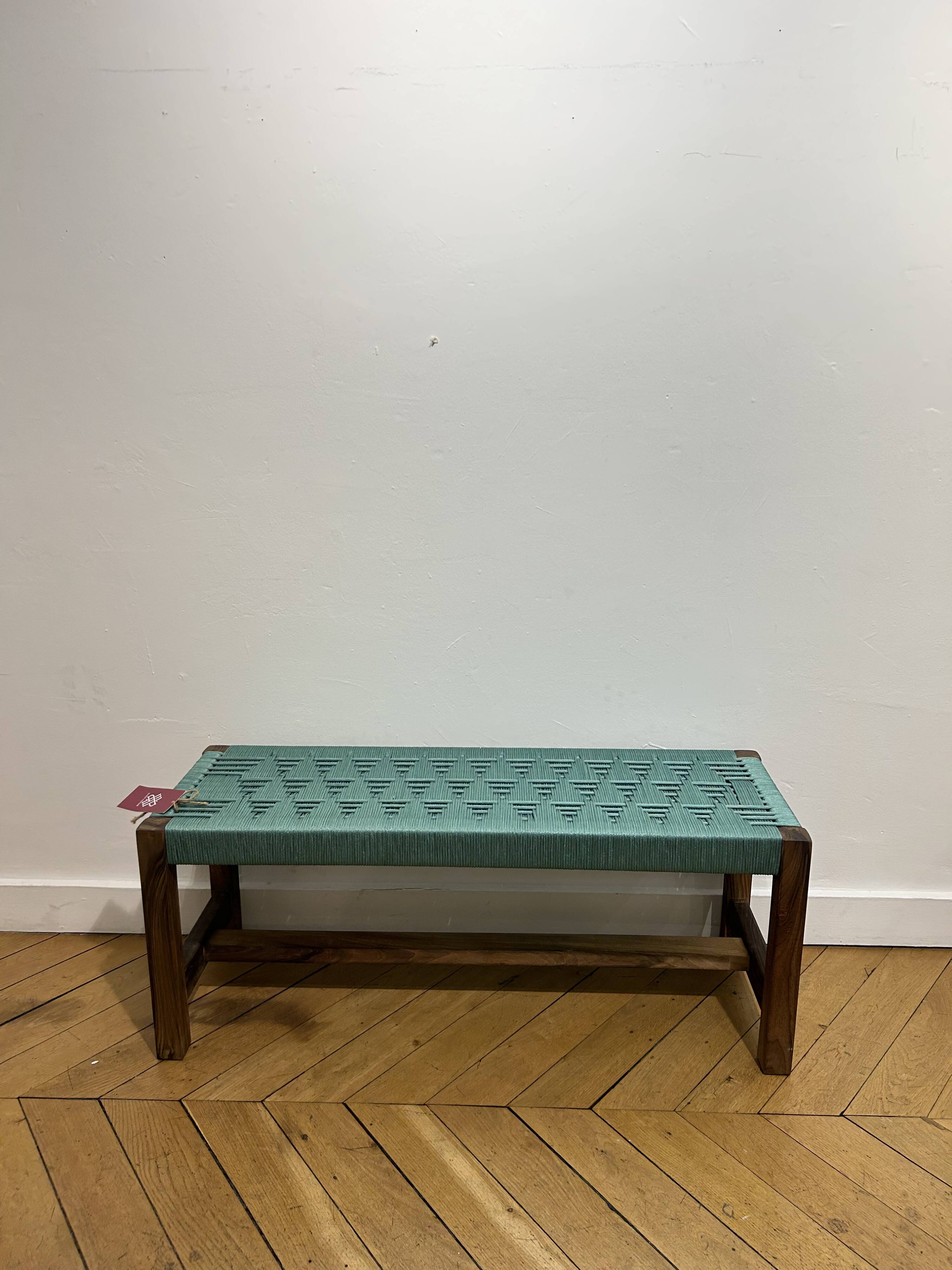Bench in blue-green woven walnut