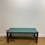 Banquette en noyer tressage bleu vert