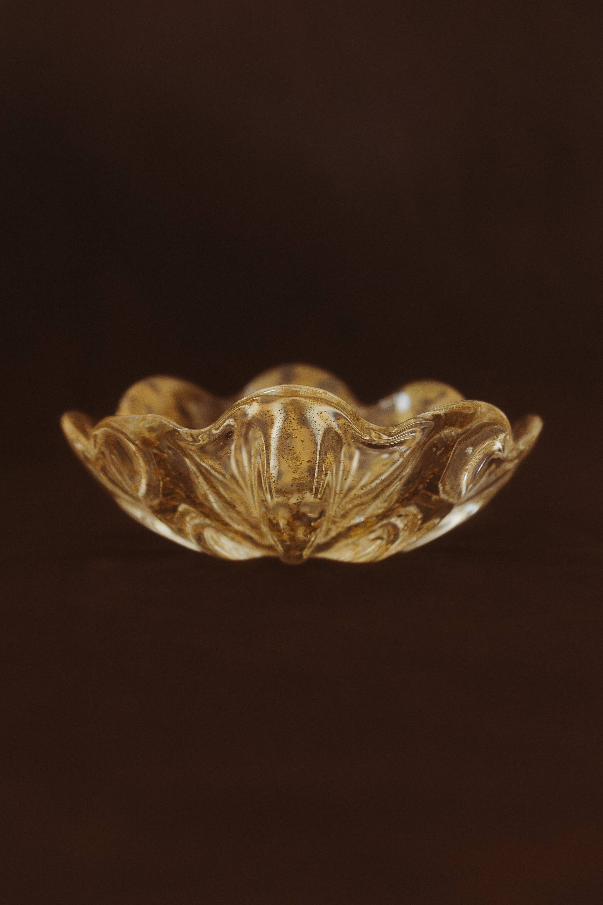 Clear Murano glass bowl with gold powder, 20th century