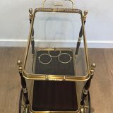 Rolling table in brass and mahogany with removable trays