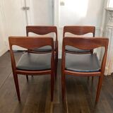 Set of 4 vintage designer chairs in teak and black skai 60's