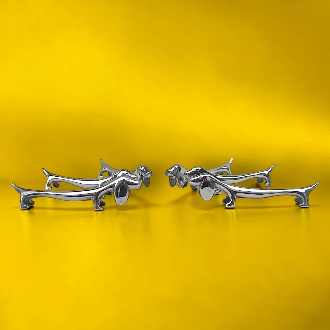 Vintage silver-plated dachshund knife rests – set of 6 – retro table decoration