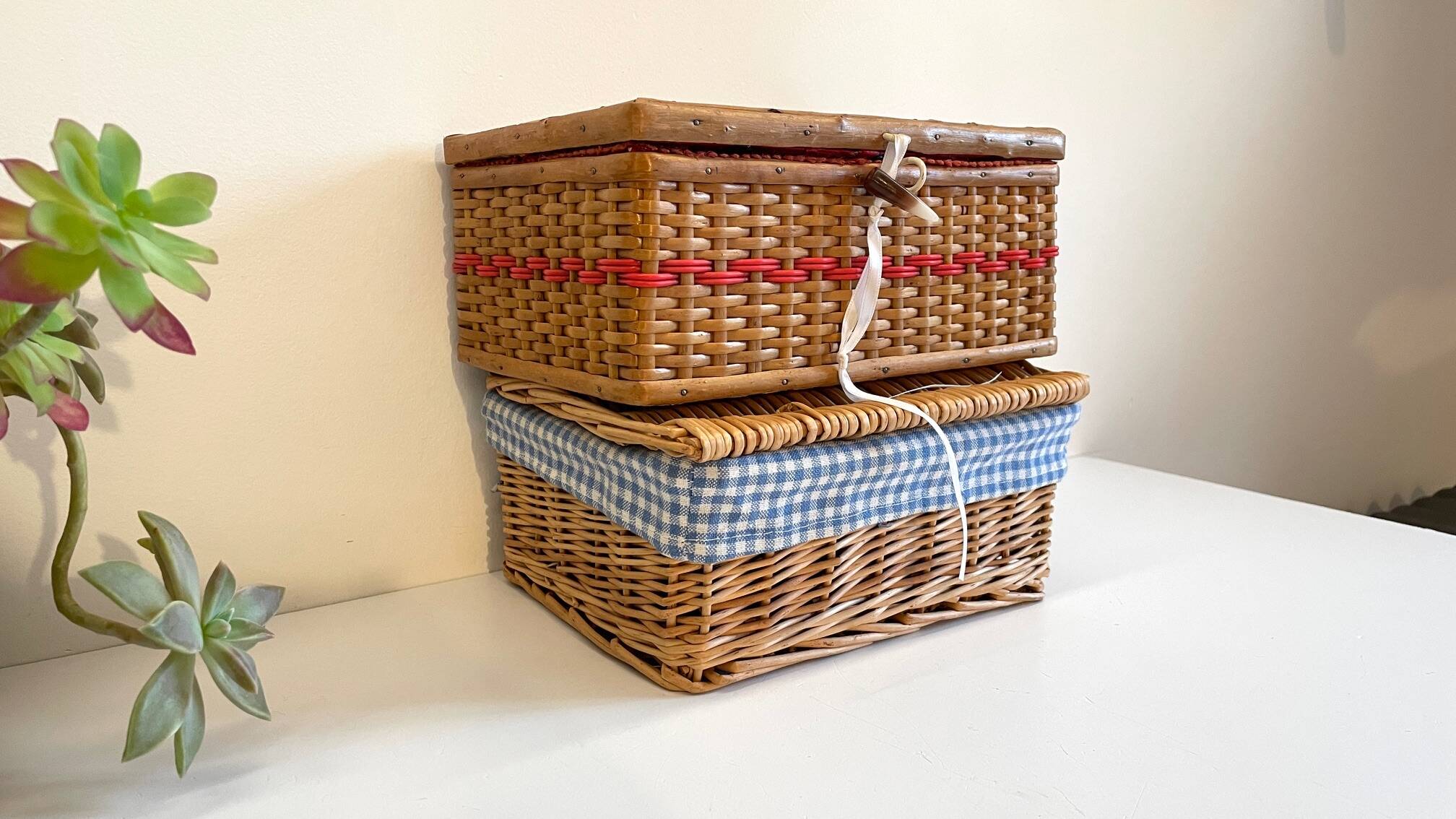 2 chanel boxes in vintage rattan