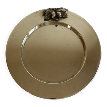 Plateau de service rond vintage métal argenté cerises