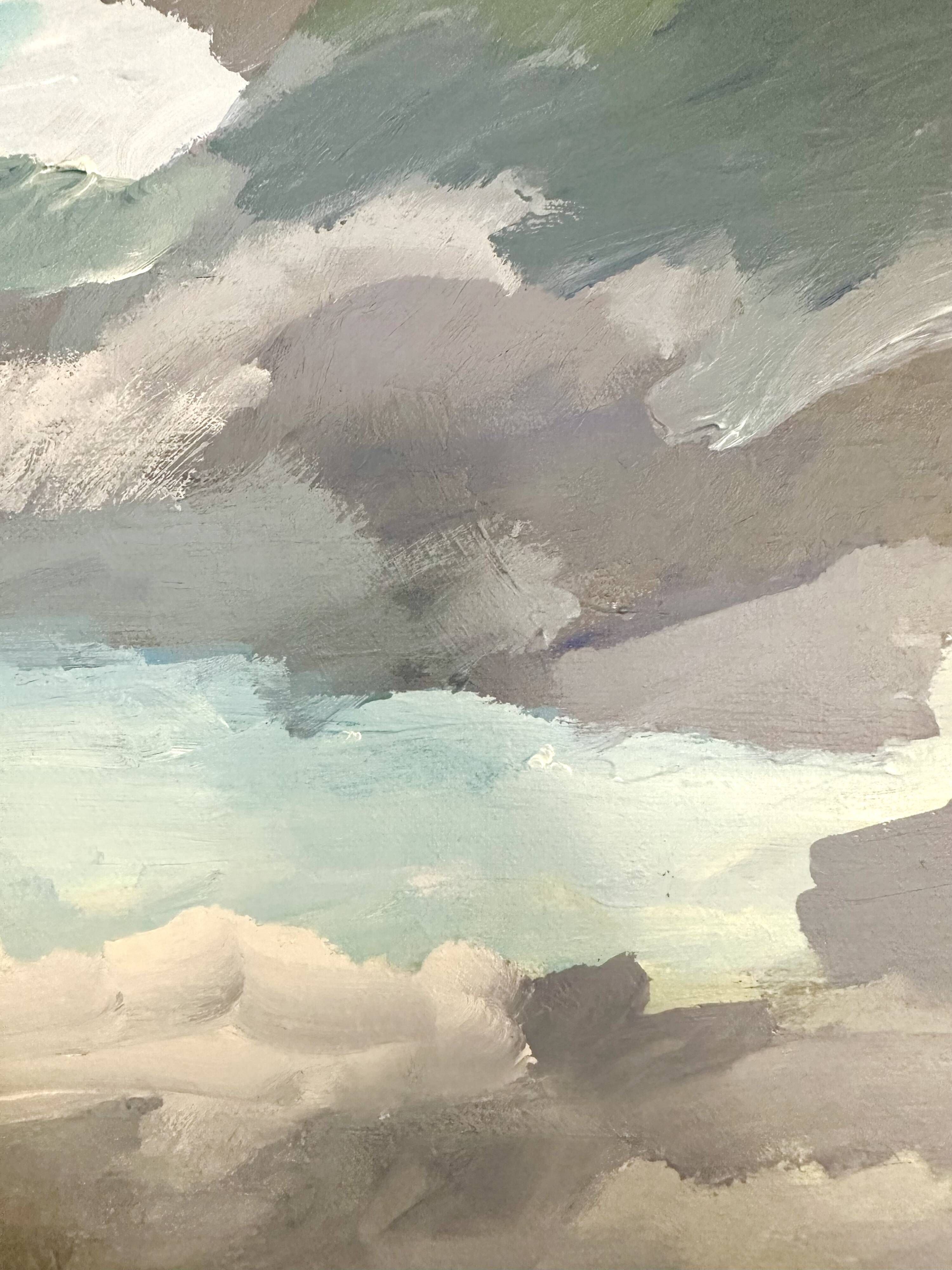 Oil on canvas rocky coast under a stormy sky