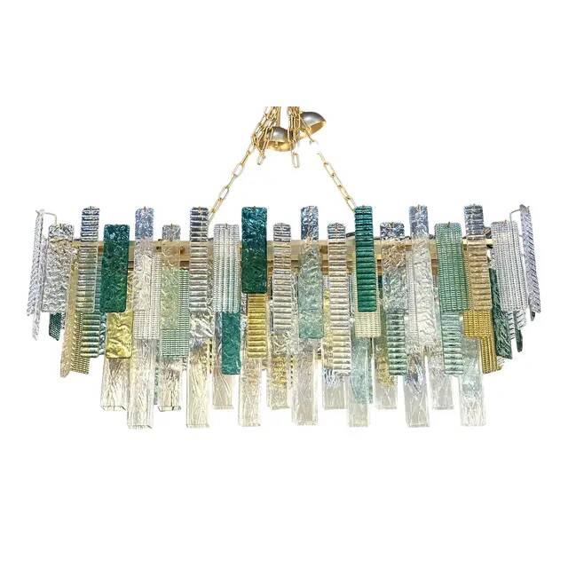 Monumental Rectangular Strip Listelli Murano Glass Chandelier by Simoeng