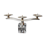 Ice cube candle holder by Peill & Putzler, 3 flames, glass and silver-plated metal, Germany, 1970
