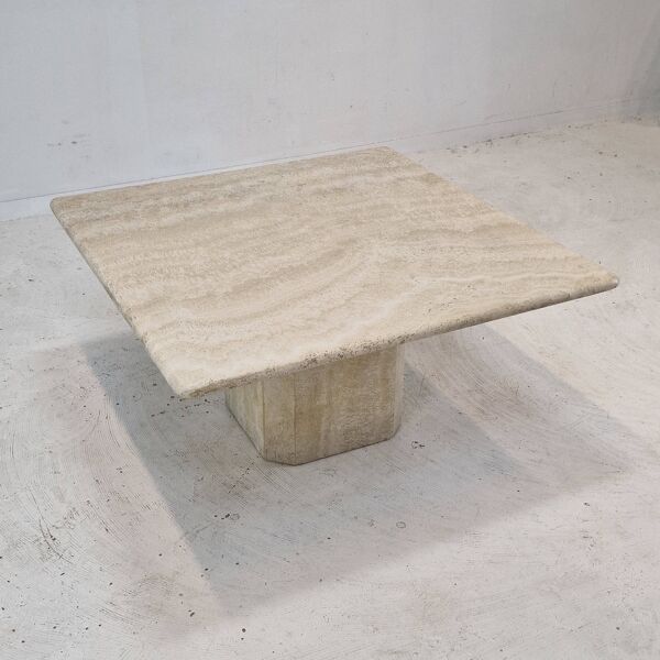 Table basse italienne en travertin, années 1980