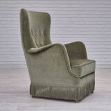 1970s, Danish armchair, velour, beech wood, original excellent condition.