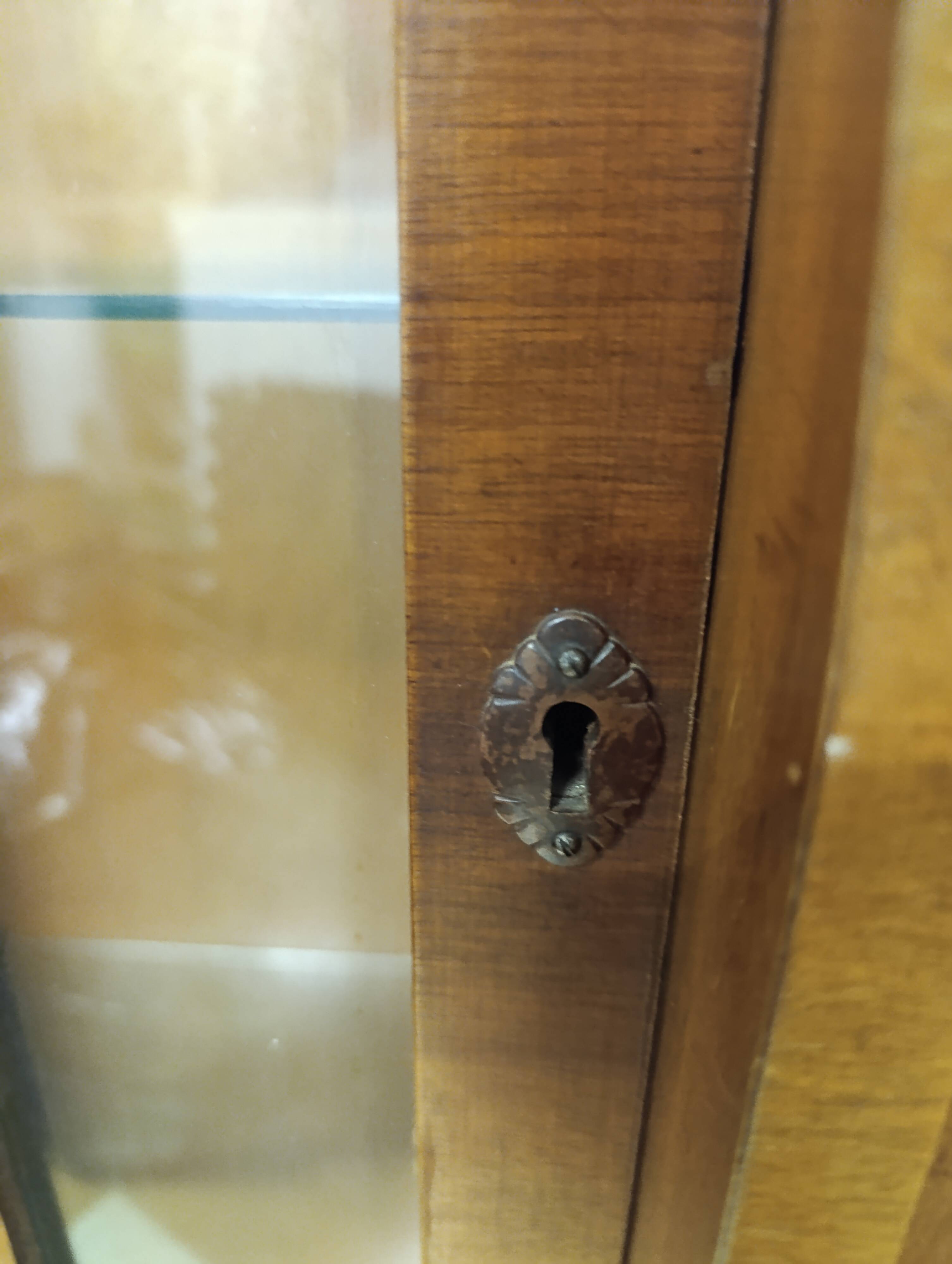 Art Deco style glass-fronted cocktail bar cabinet with folding desk