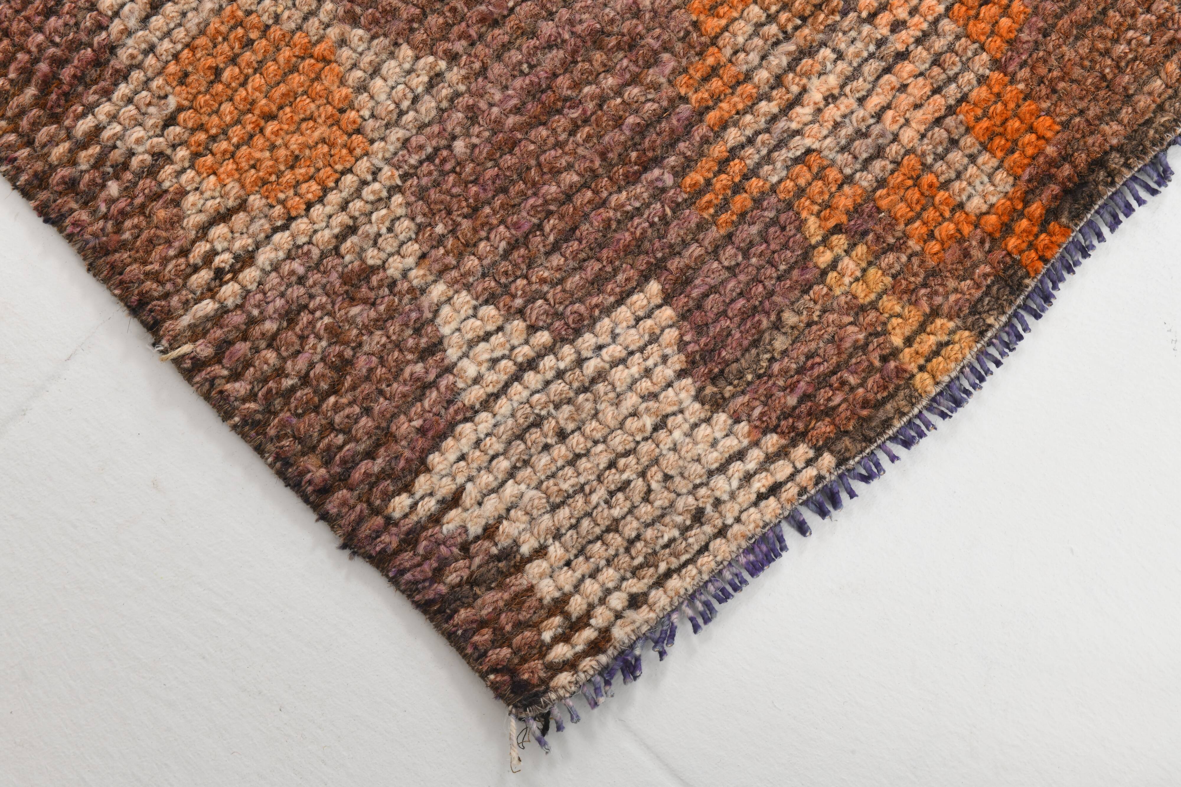 3x7 Brown Hot Pink Turkish Vintage Runner Rug, 92x227Cm