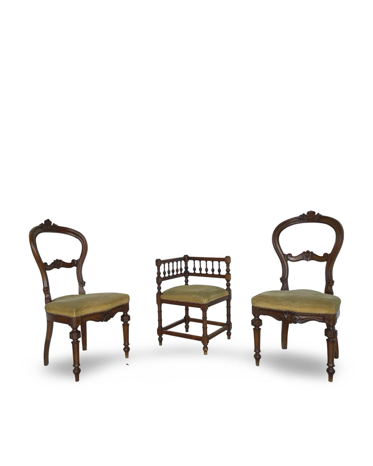 2 chaises et 1 chaise de coin italiennes, années 1950