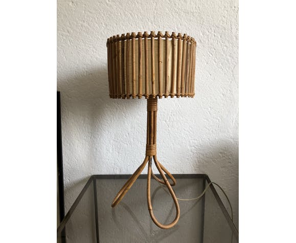 Vintage rattan tripod lamp