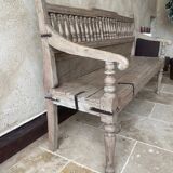 Patinated exotic wood bench for indoor or outdoor use