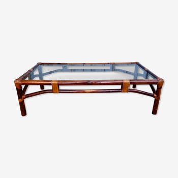 Bamboo, glass and leather coffee table