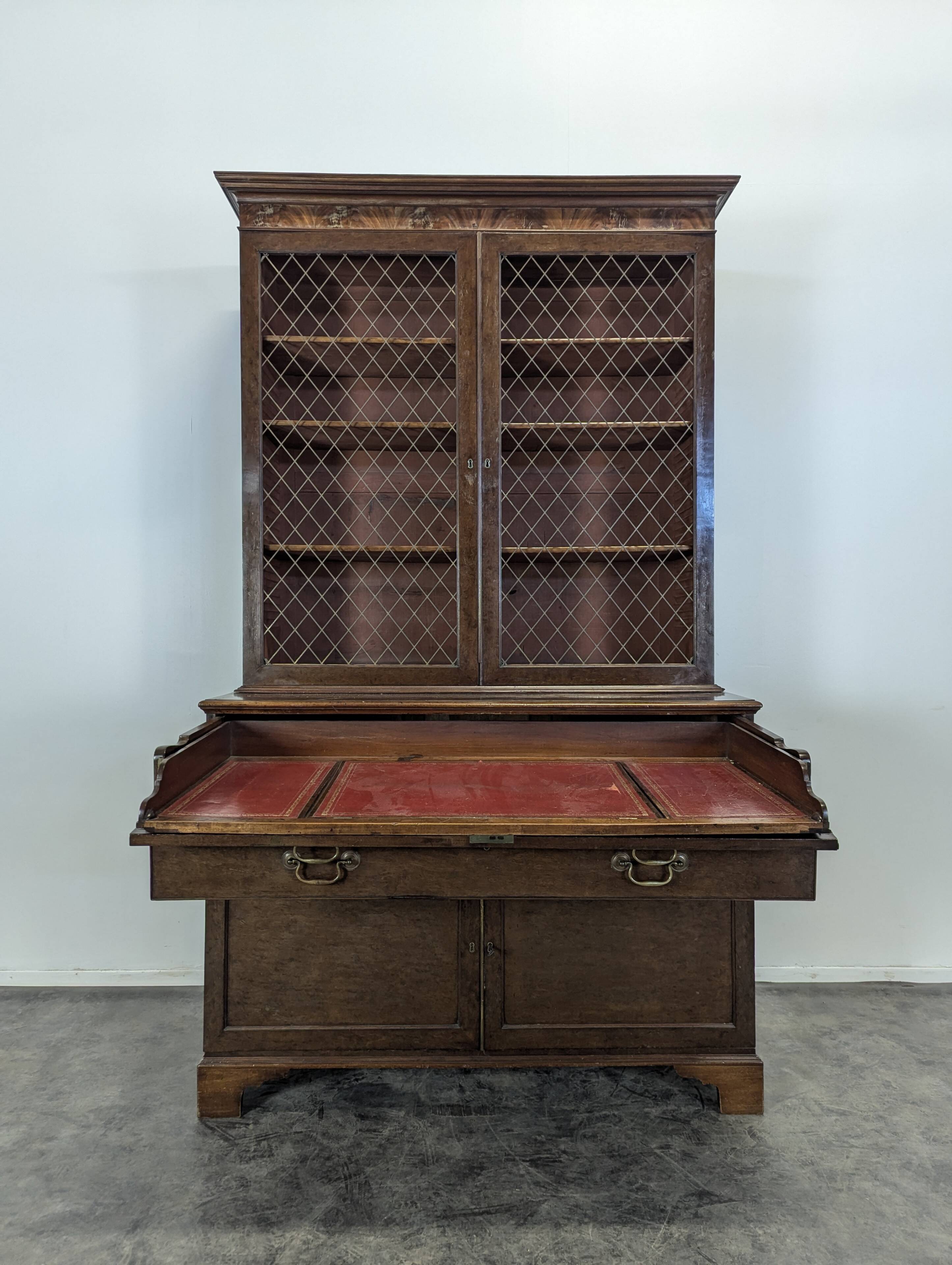 English mahogany writing desk bookcase
