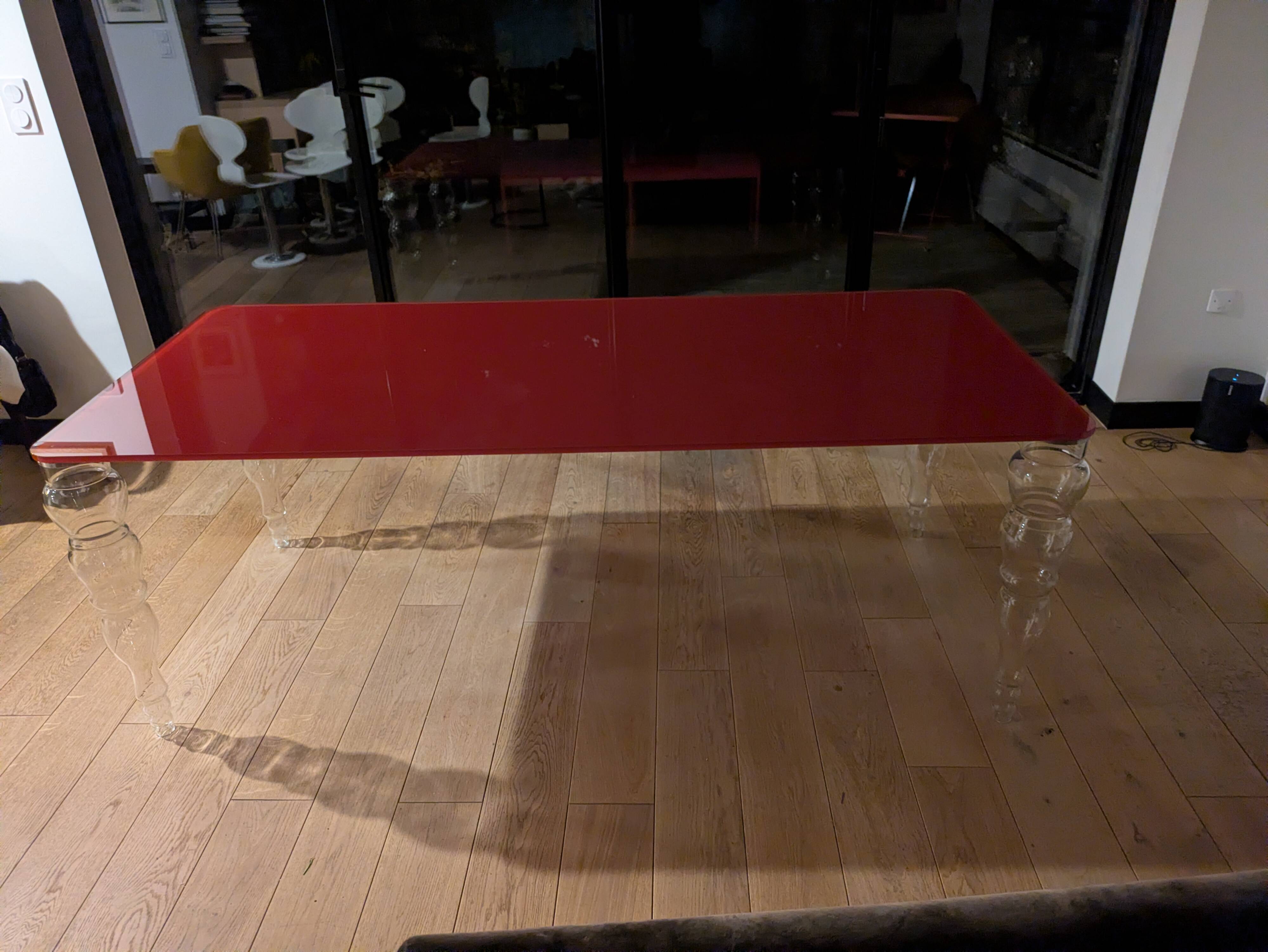 Table post-modern glass Italia POS02 red top