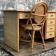 Vintage rattan and woven wicker desk 1970