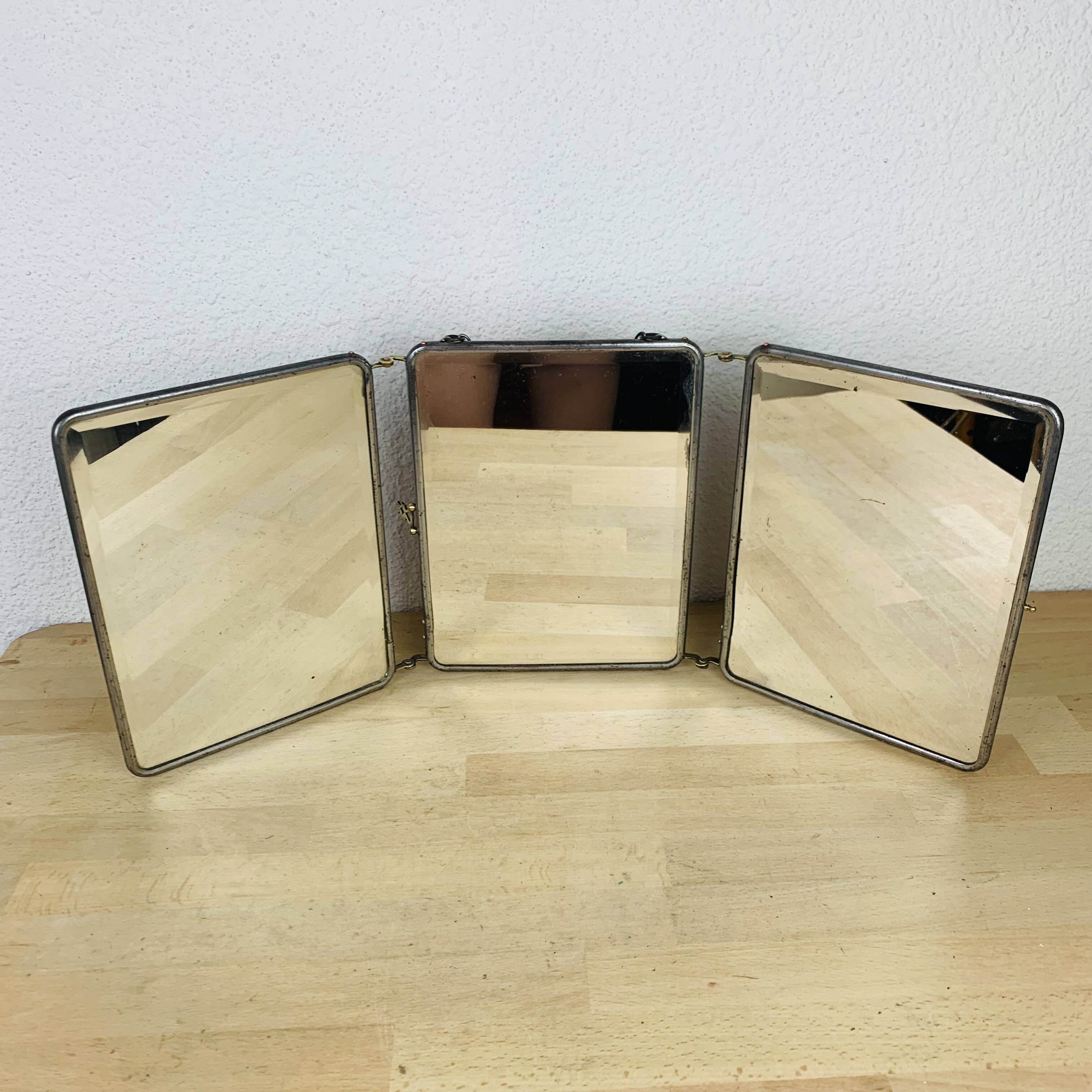 Vintage bevelled glass barber triptych mirror