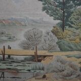 C. CHOUET "The pond and the ducks" Signed watercolor
