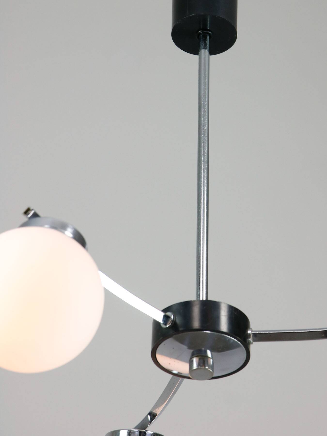 Mid-Century Italian Chrome and Opaline Chandelier