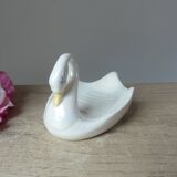 Soap holder or swan trinket in vintage iridescent white ceramic, swan sponge holder, jewelry holder