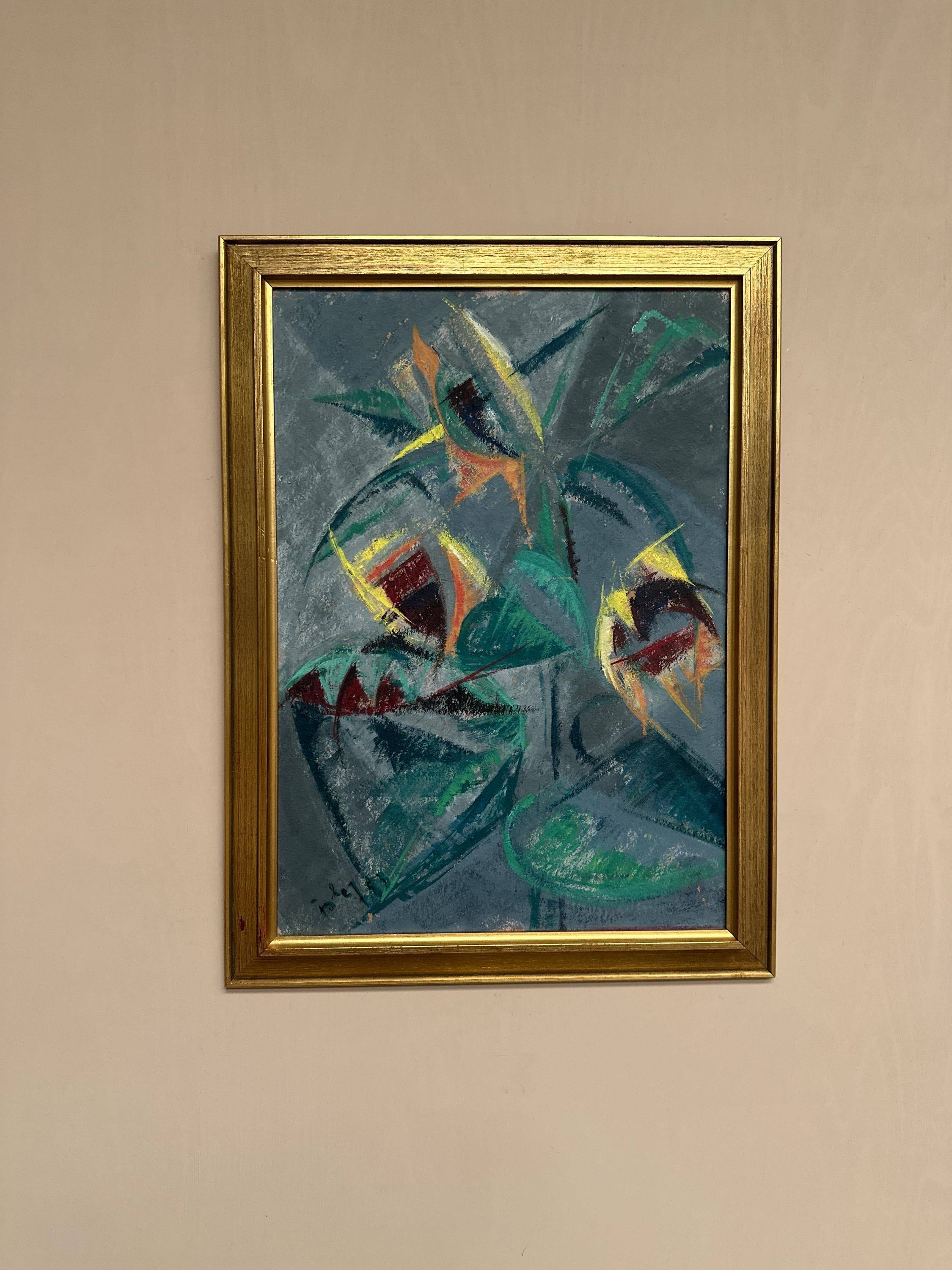 Original Swedish Oil on Panel – “Abstract Still Life with Sunflowers”