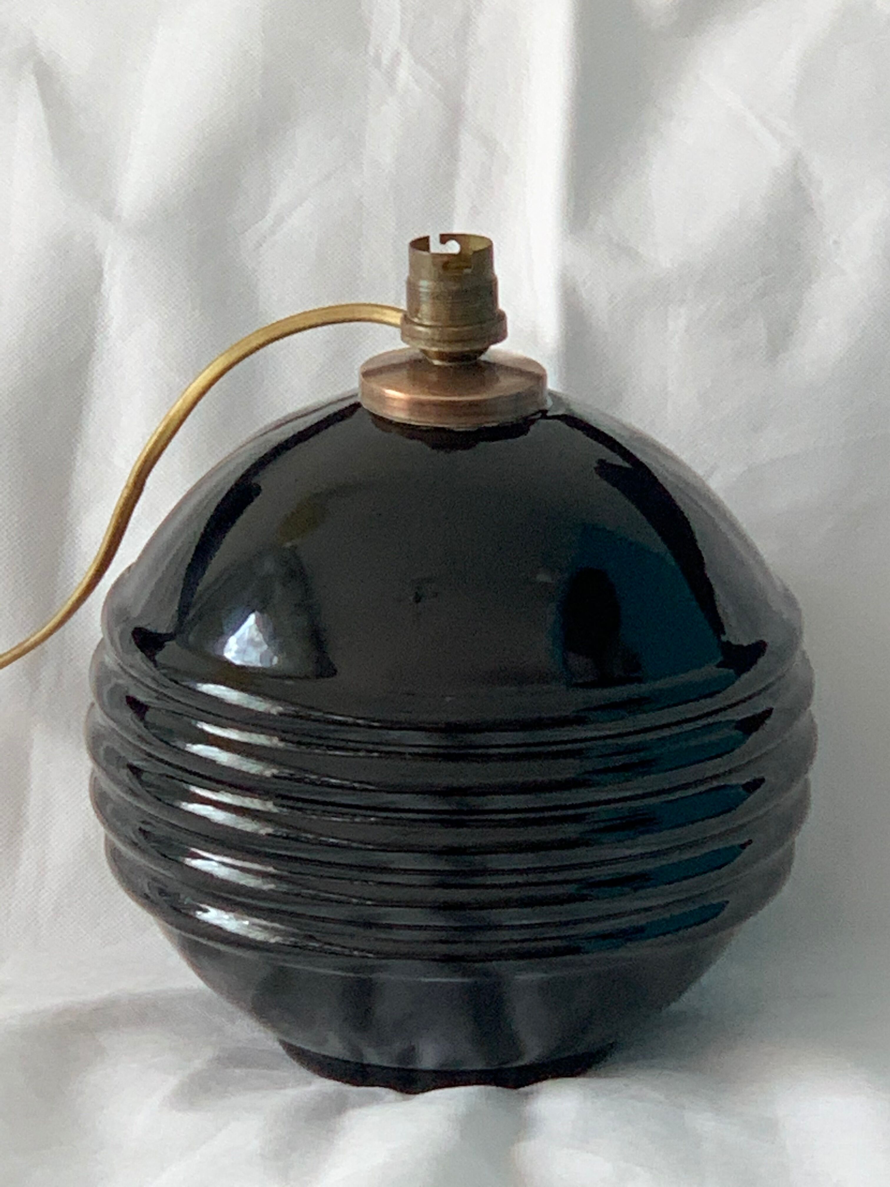 Black opaline ball lamp foot France art deco