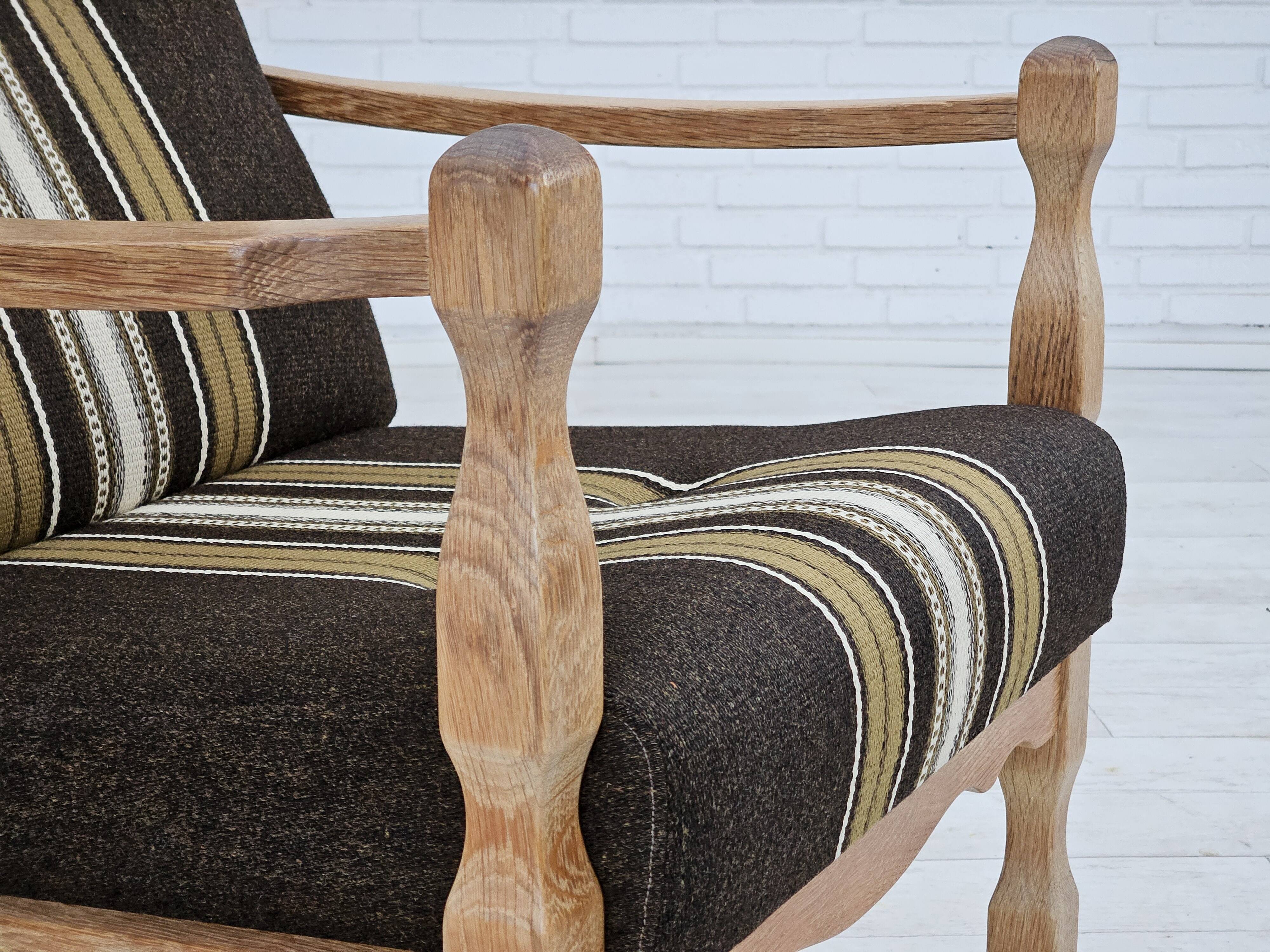 1970s, Danish armchair, furniture wool, solid oak wood.