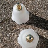 Set of 2 vintage hanging lamps in white glass