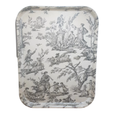 Plateau vintage en fibre de verre des années 50 , style toile de Jouy, antique français