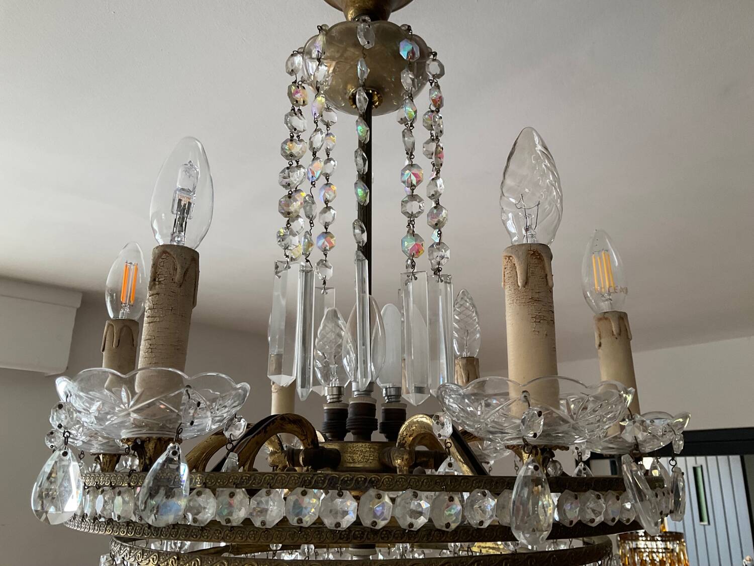 Cascade chandelier with crystal drops