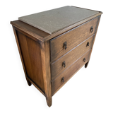 Vintage wooden chest of drawers with three drawers and brown marble top