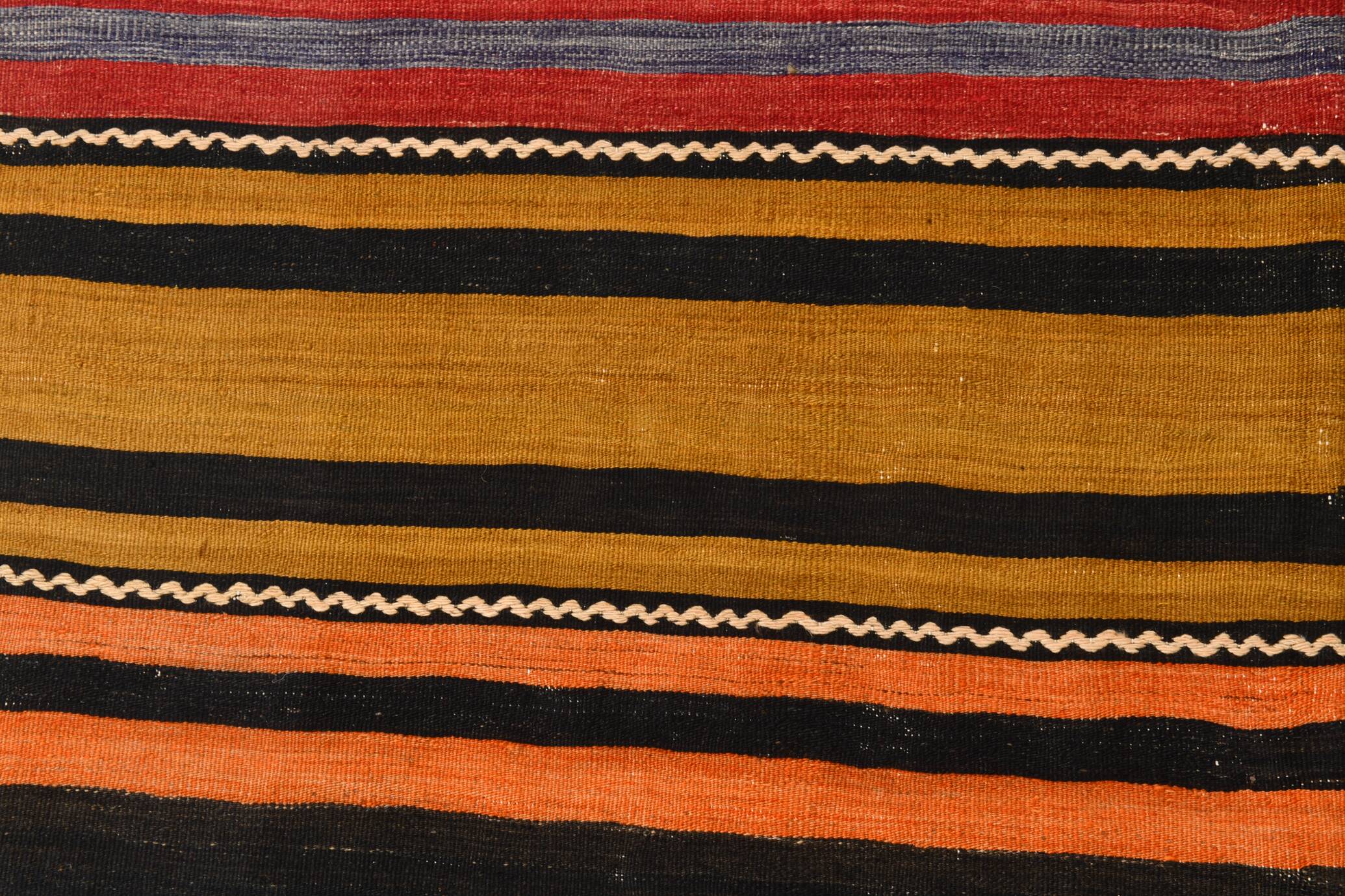 6x9 Green Orange Striped Turkish Vintage Kilim Rug 174x272Cm SK 2311