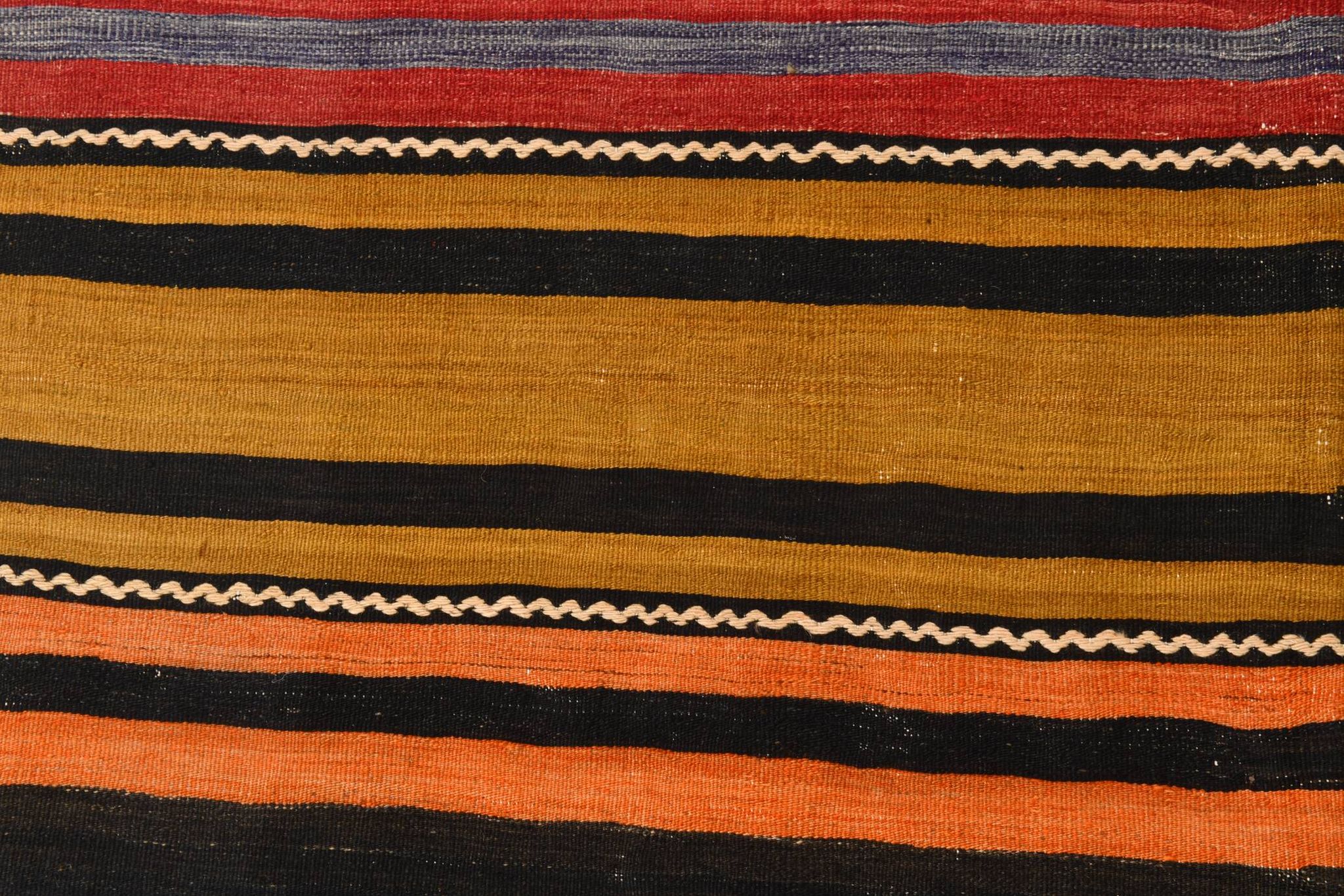 6x9 Green Orange Striped Turkish Vintage Kilim Rug 174x272Cm SK 2311