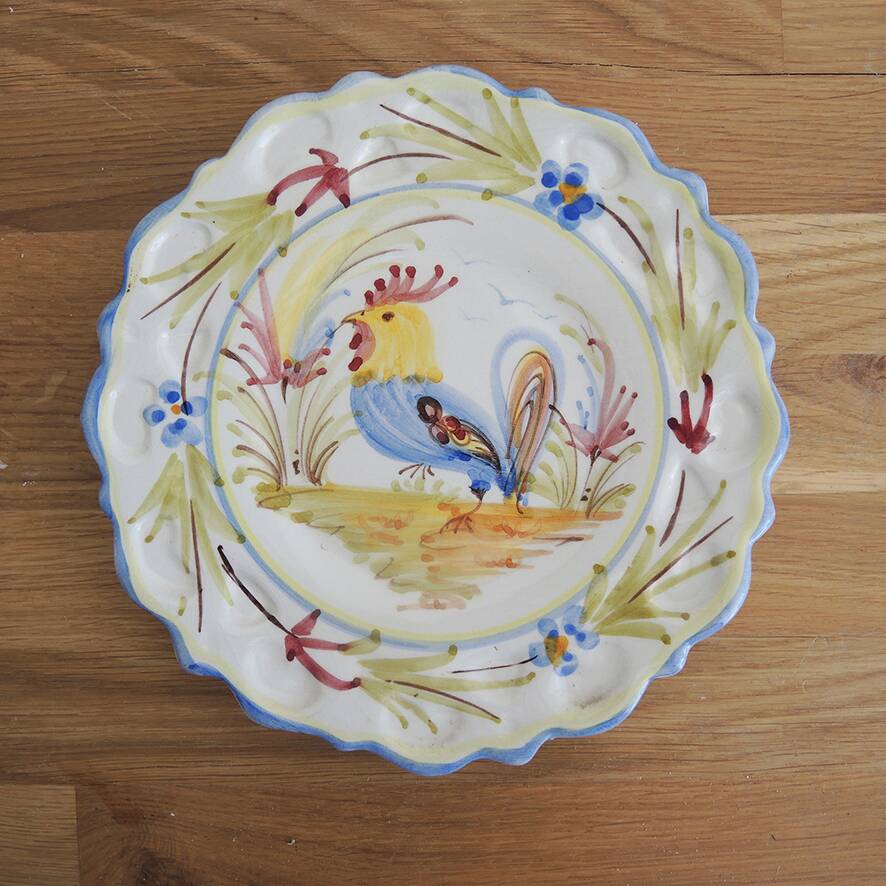 Old Small Hand-Painted Plate: Rooster