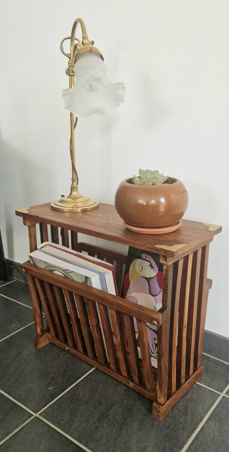 Rosewood and brass magazine stand table