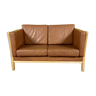 Danish cognac leather 2 seater sofa with wooden frame