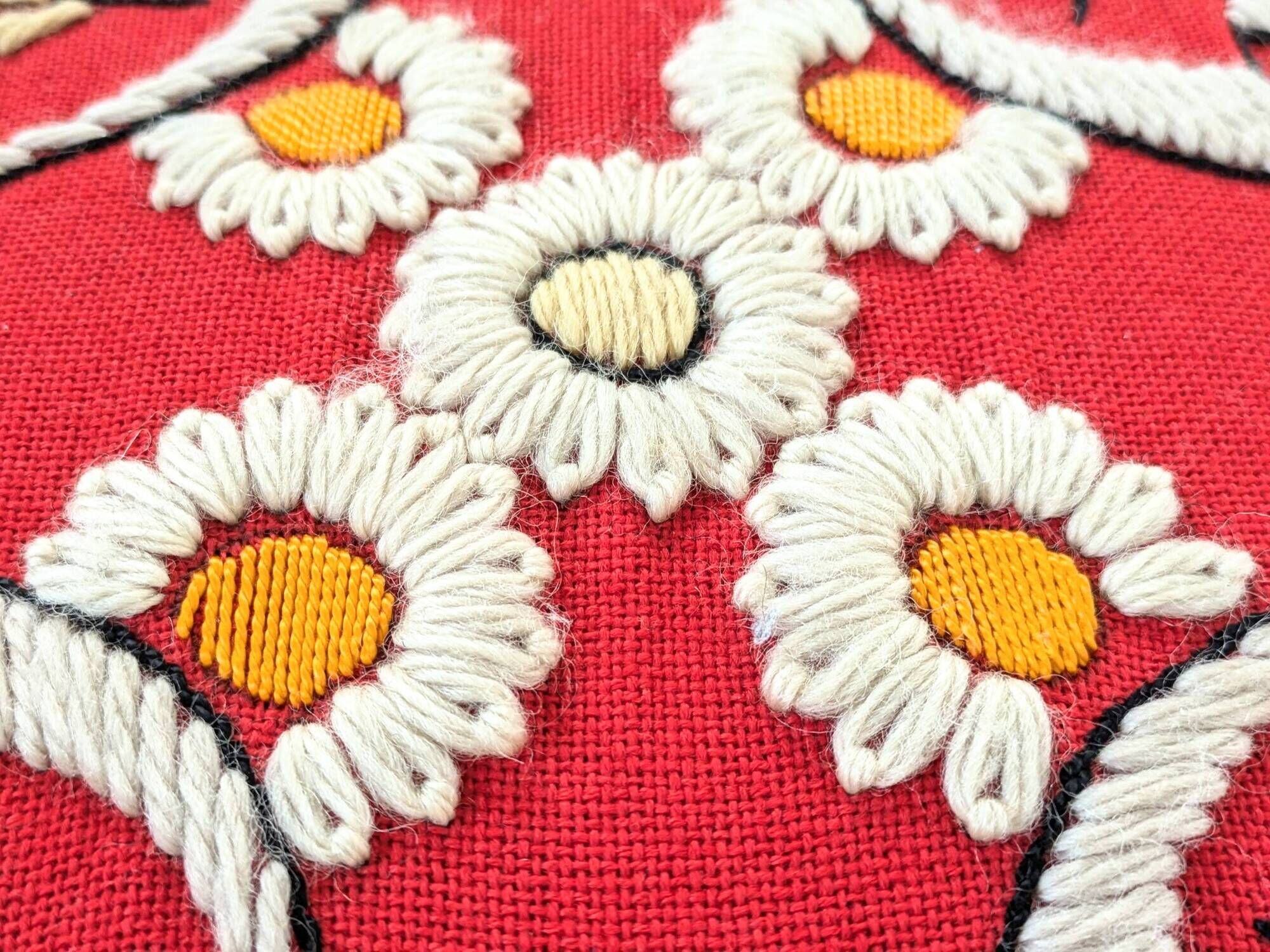 Floral decorative cushion | Wool embroidery | 70s