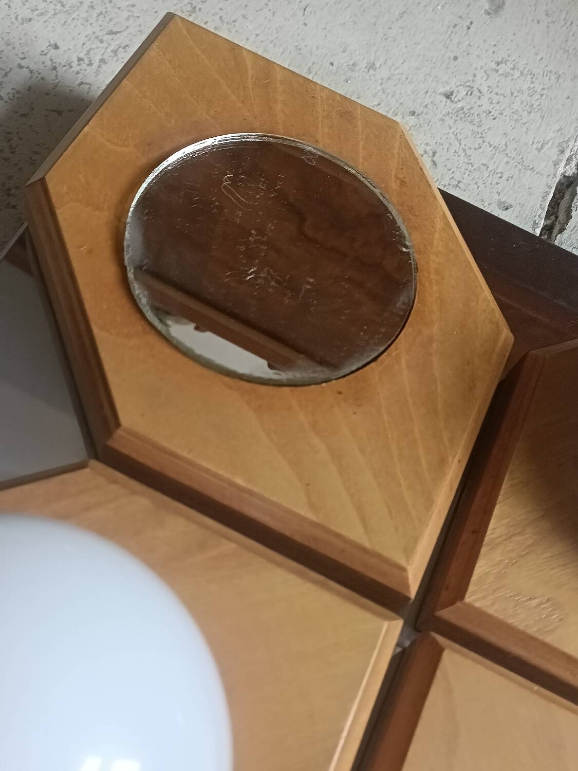 Geometric chrome and wood wall light