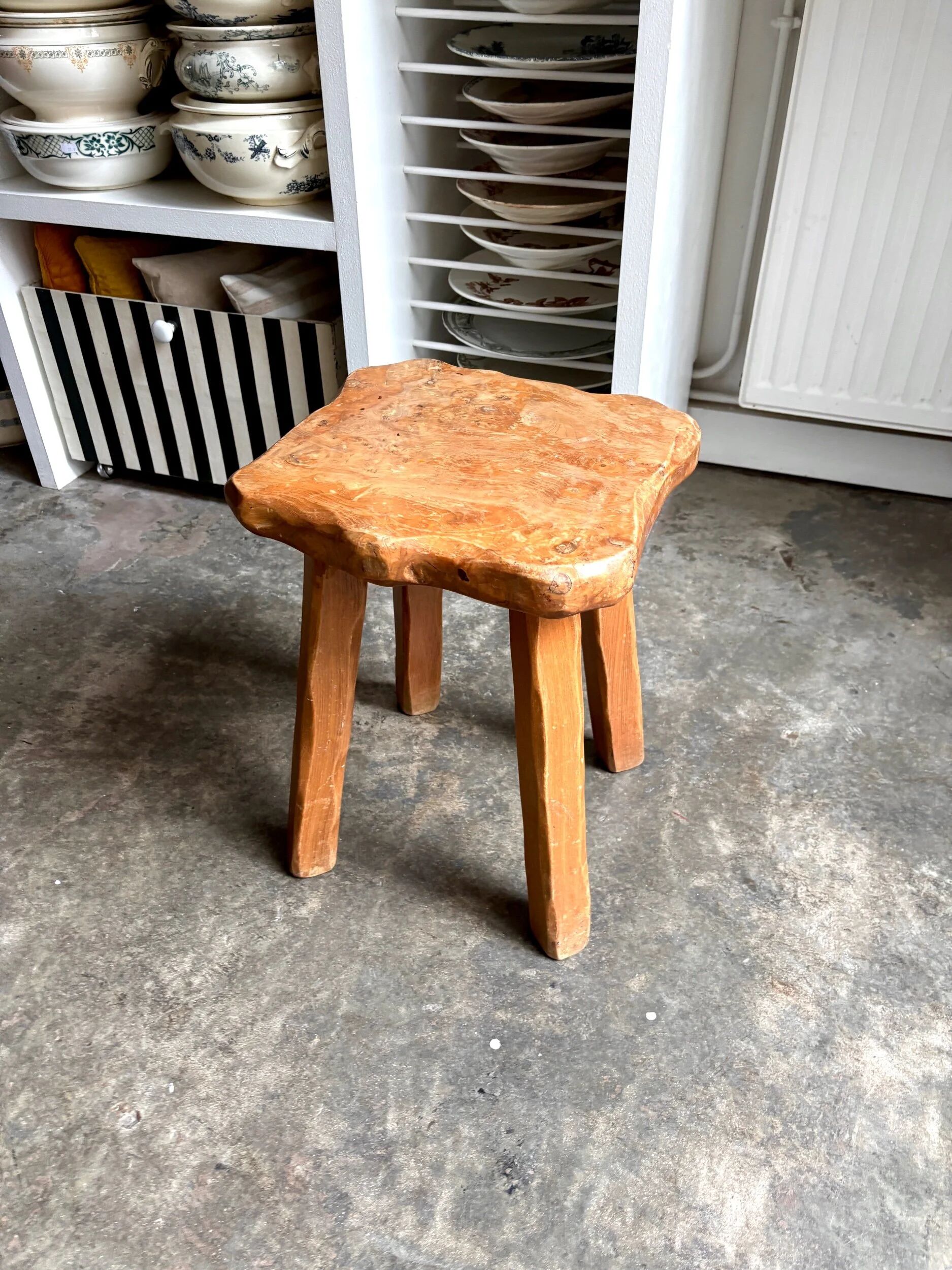 Brutalist wooden stool