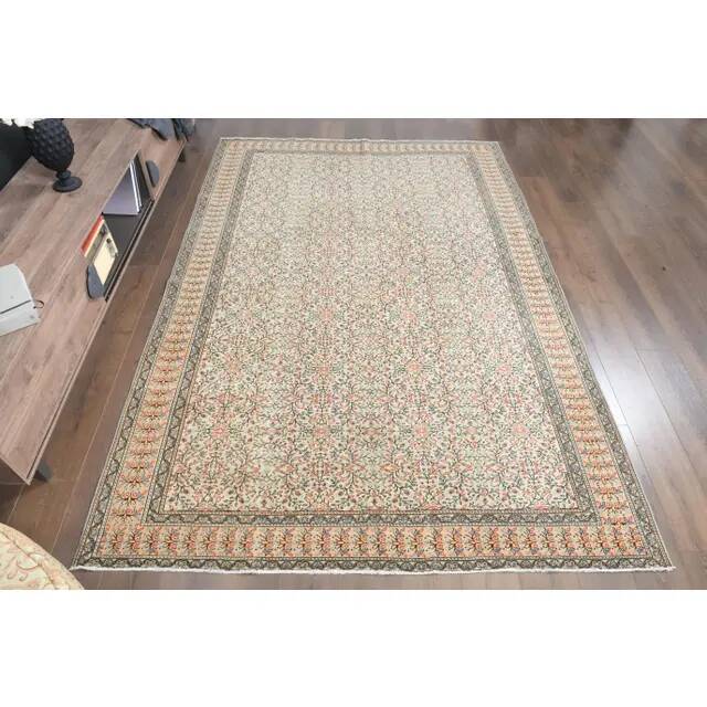 1970s Turkish Oushak Handmade Wool Cotton Orange Area Rug 199x291