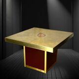 Vintage coffee table by Paco Rabane from the 70s in engraved brass and agate